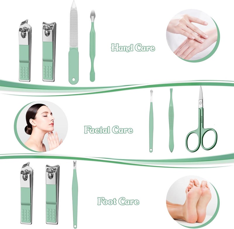 Red Flow Manicure Set 8 in 1 Nail Clipper Set, Nail Clippers,Fingernail & Toenail Clippers,Manicure Tools,Pedicure Tools,Suitable for Travel Manicure Kit,Nail Set Kit with Everything Profe (Green) - Image 2